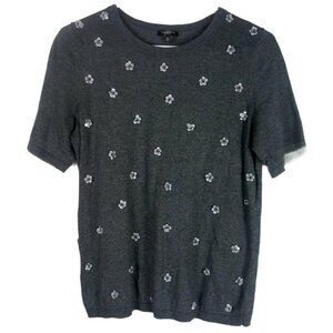 Talbots Gray Floral Sequin T-Shirt MP
